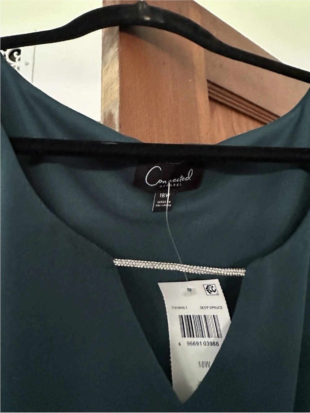 Connected Apparel 20W Hunter Green Jersey Sheath Dress Ruched 3/4 Sheer Sleeve - Picture 4 of 8
